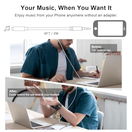 6FT Hi-Fi Sound Headphone Extension Cable with 3.5mm Jack