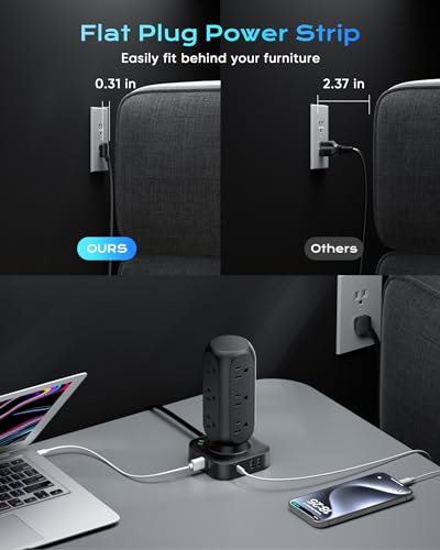 Tower Surge Protector Power Strip with 12 AC Outlets