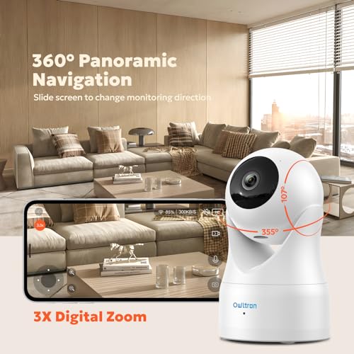 Indoor Owltron Pan/Tilt Security Camera 2K with Motion Detection