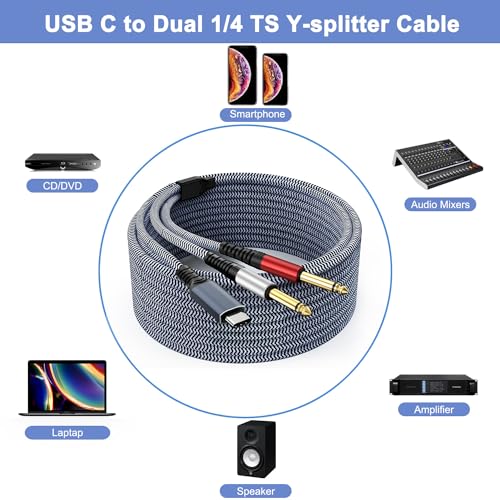 USB C to 1/4 Splitter Cable for Gadgets