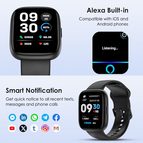 KEEPONFIT Smart Watch with Alexa: IP68 Waterproof, Fitness Tracker