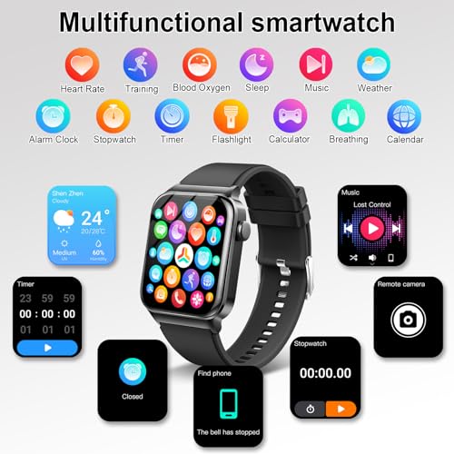 1.85" Waterproof Smartwatch for Android and iOS - Deep Black