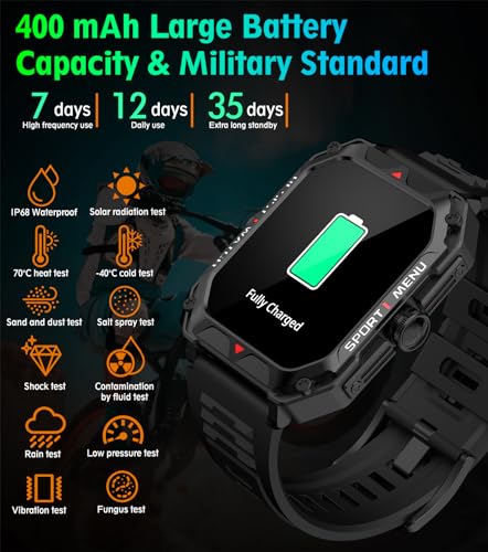 Men's Military Smart Watch, 2.02", Heart Rate Monitor