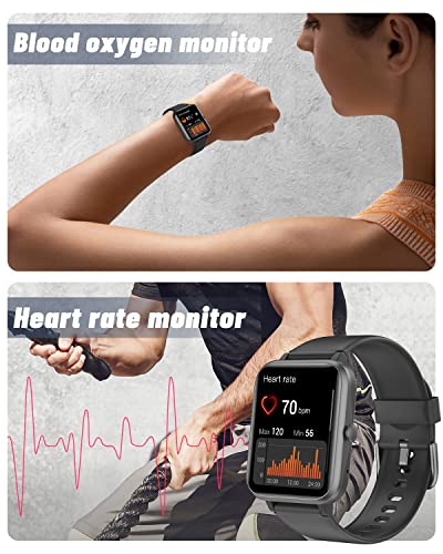 GRV Smart Watch for iOS and Android Calls, Fitness Tracker Smartwatch IP68 Waterproof (Black)