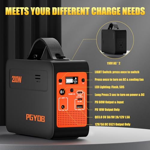 Portable 200W Power Station with Solar Panel, AC/DC Outlet