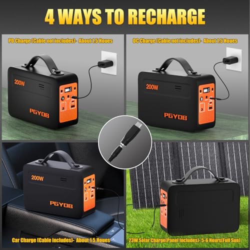 Portable 200W Power Station with Solar Panel, AC/DC Outlet