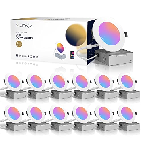 POWERASIA 12 Pack Smart Dimmable LED Downlights, 6