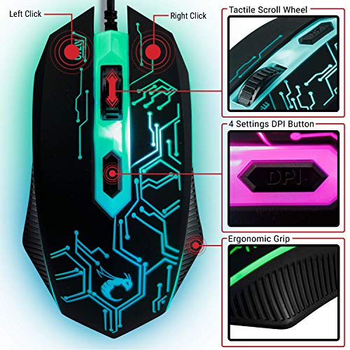 RGB Backlit Gaming Bundle for PC, Xbox, PS4 - 4-in-1 Hornet RX-250