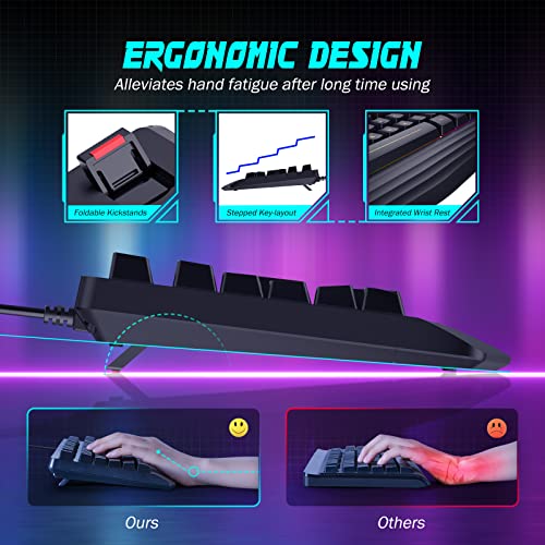 yesbeaut 7-Color Rainbow LED Gaming Keyboard with Wrist Rest