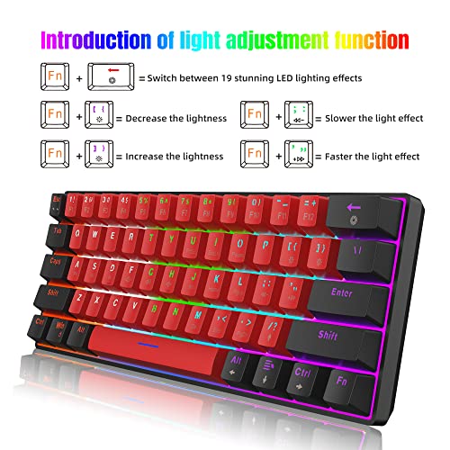 Snpurdiri 60% Mini Gaming Mechanical Keyboard, Red Switches