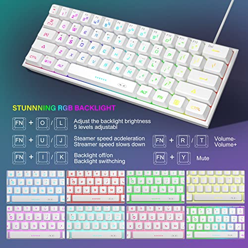 MageGee Mini 60% RGB Backlit Gaming Keyboard White