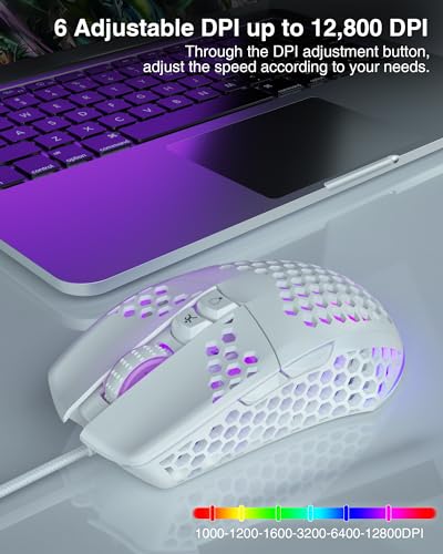 SOLAKAKA SM900 White Wired Honeycomb Gaming Mouse, 12800 DPI
