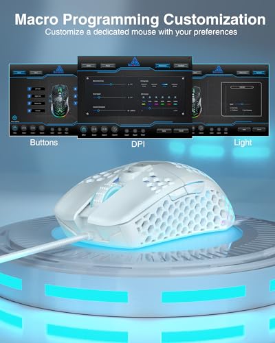 SOLAKAKA SM900 White Wired Honeycomb Gaming Mouse, 12800 DPI