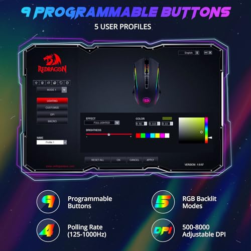 Redragon Wired Gaming Mouse with RGB Backlit and Macros