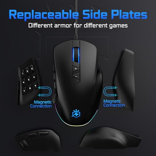 ROYALAXE Wired Gaming Mouse: MMO Mouse with 14 Buttons
