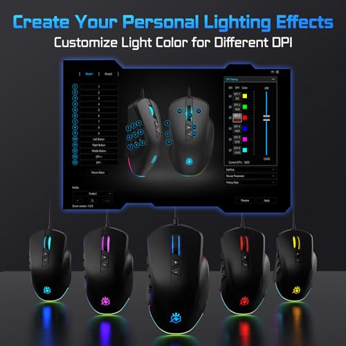 ROYALAXE Wired Gaming Mouse: MMO Mouse with 14 Buttons