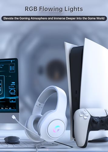 White RGB Gaming Headset for PS5, PS4, PC, Mac
