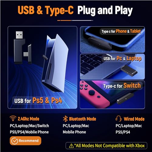 Ozeino Wireless Gaming Headset: Lossless Audio, Multi-Device Compatibility