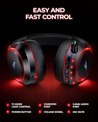 Wireless Gaming Headset with Surround Sound and Bluetooth