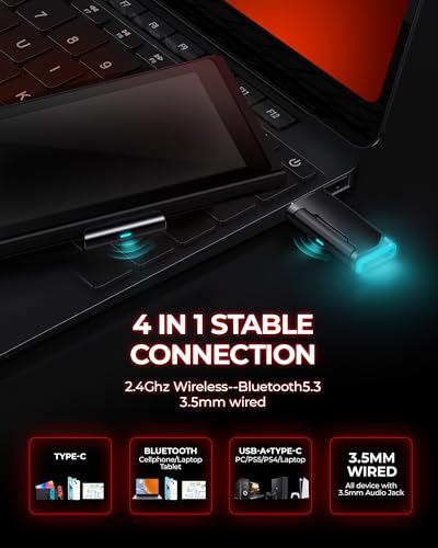 Wireless Gaming Headset with Surround Sound and Bluetooth