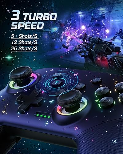 LED Star Wireless Pro Controller for Switch/Lite/OLED, 9 Colors RGB Light