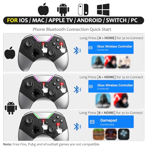 Pro Wireless Bluetooth Game Controller with Phone Clip