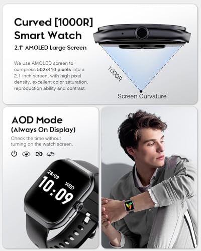 2024 Black Curved Smartwatch with AOD Mode, Answer/Make Calls