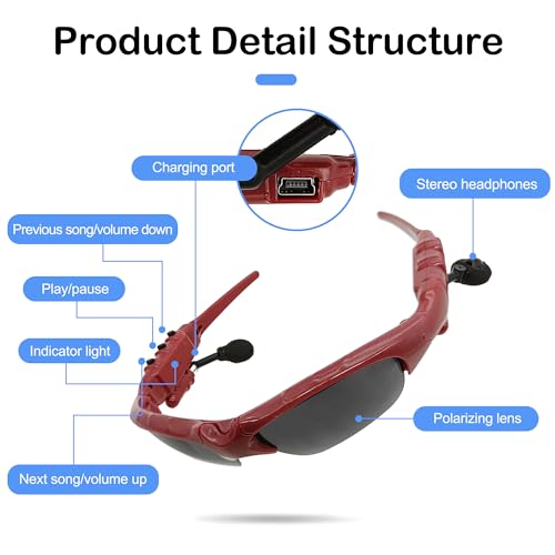 KONLEYA Bluetooth Sunglasses with Music Headset & Polarized Lenses