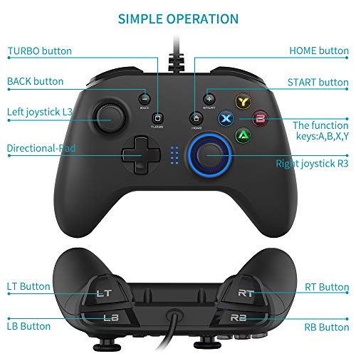 Rechargeable Dual-Vibration Wired Gaming Controller for Multiple Devices