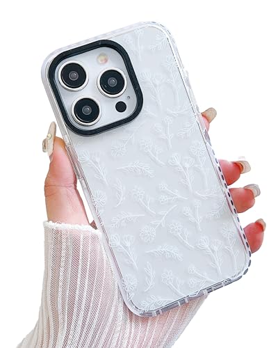 YUMUPIFE iPhone 15 Cute Clear Silicone Case, White Flowers