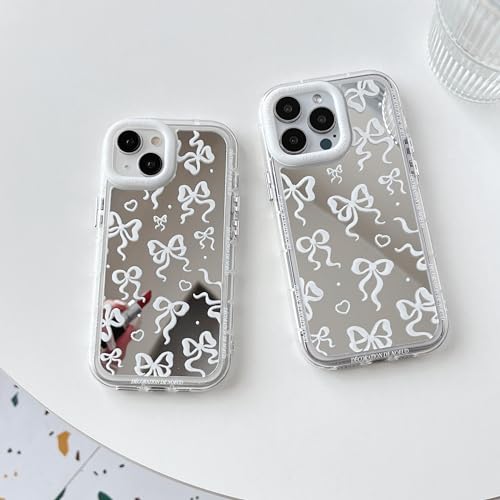 FLIRACON Silver Love Heart Bow Mirror Soft Phone Case