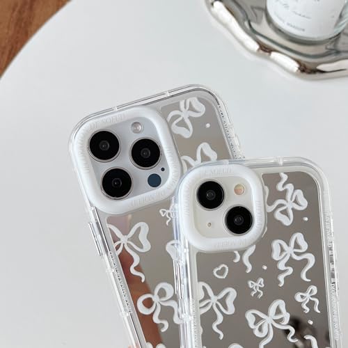 FLIRACON Silver Love Heart Bow Mirror Soft Phone Case