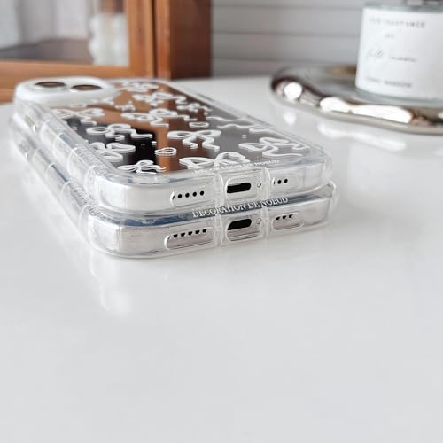 FLIRACON Silver Love Heart Bow Mirror Soft Phone Case