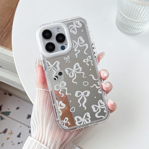 FLIRACON Silver Love Heart Bow Mirror Soft Phone Case