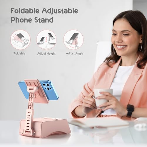 TechGlow Foldable Cellphone Stand with Bluetooth Speaker - Pink