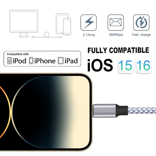 iPhone Charger Lightning Cable 3PACK 6FT Nylon Braided