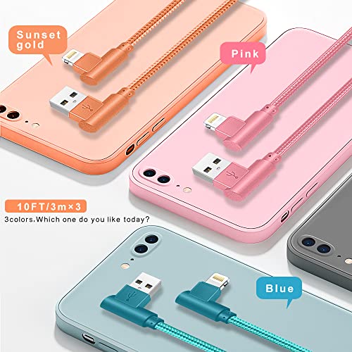 3 Pack 10FT 90 Degree Charge Cable for iPhone