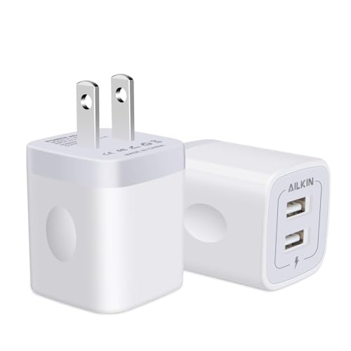AILKIN 2-Pack Dual Port USB Wall Charger for iPhone & Samsung Galaxy