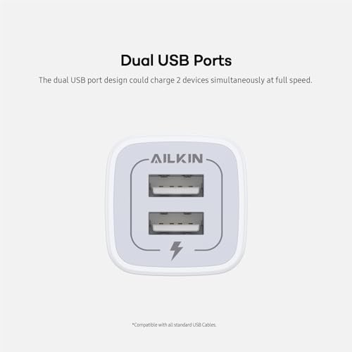 AILKIN 2-Pack Dual Port USB Wall Charger for iPhone & Samsung Galaxy
