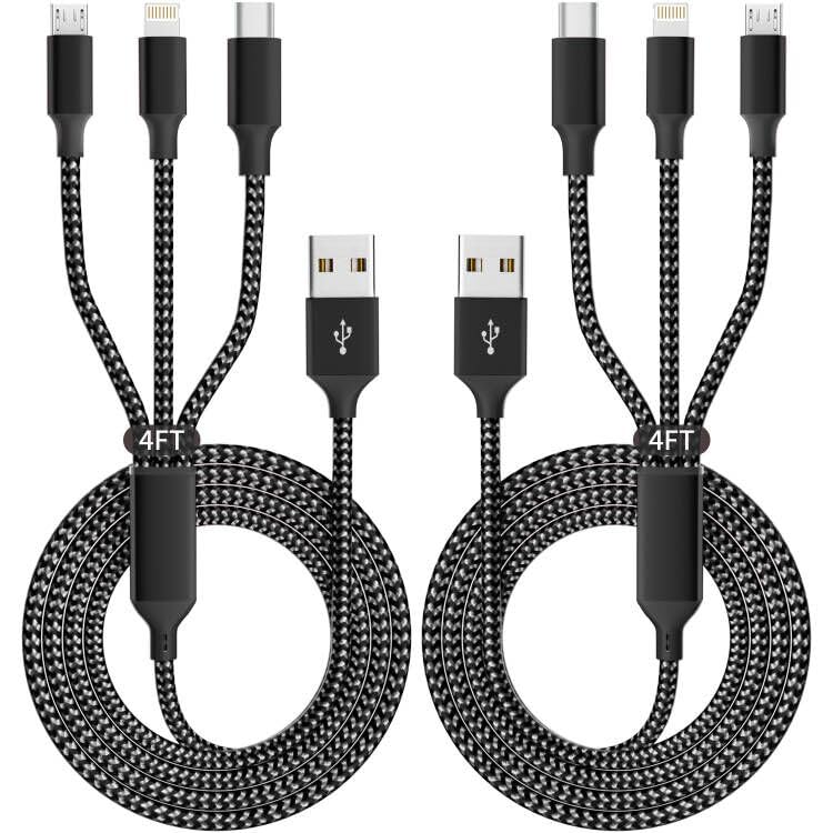 IDISON 3-in-1 Multi-Charging Cable - Nylon Braided (2 Pack)