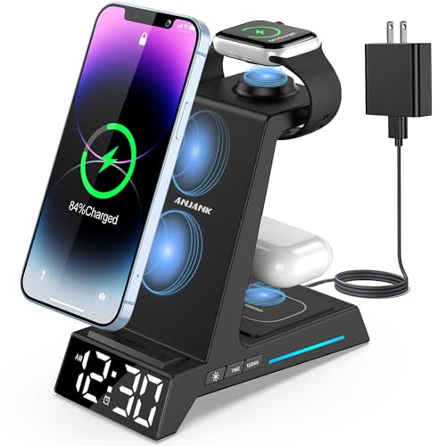 4-in-1 Wireless Charger with Alarm Clock: iPhone, Samsung, AirPods, Apple Watch