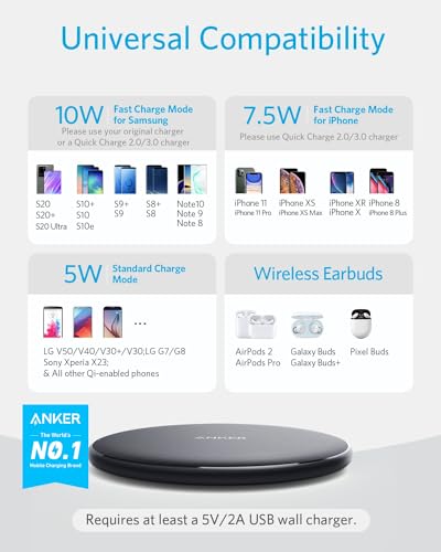 Anker Wireless Charger Pad, Qi-Certified 10W for iPhone