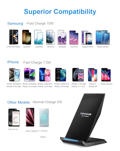 NANAMI Qi Certified Fast Wireless Charging Stand for Smartphones