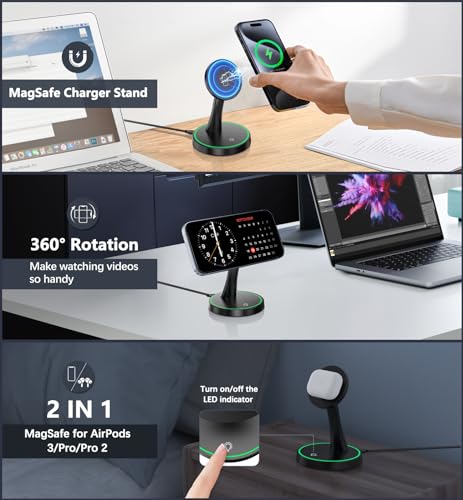 15W Magnetic Wireless Charger Stand for iPhone and AirPods