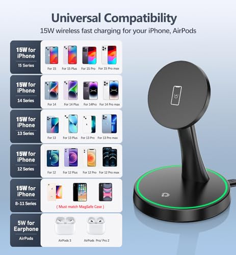 15W Magnetic Wireless Charger Stand for iPhone and AirPods