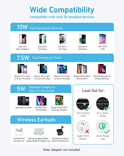 Anker 315 Wireless Charger, 10W Fast Charging - iPhone/Samsung/Google