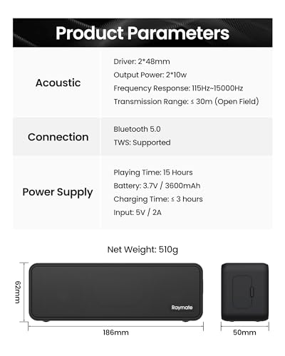 Raymate Bluetooth Speakers: 20W Waterproof HiFi Portable Speaker