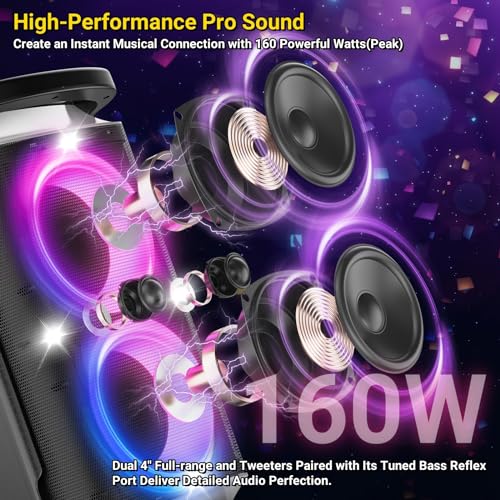 TPBEAT Portable Bluetooth Party Speaker: Powerful Sound, LED Lights