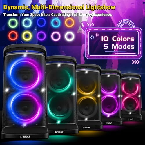 TPBEAT Portable Bluetooth Party Speaker: Powerful Sound, LED Lights