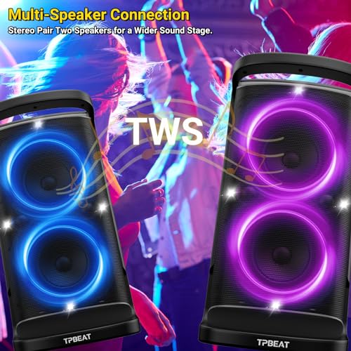 TPBEAT Portable Bluetooth Party Speaker: Powerful Sound, LED Lights